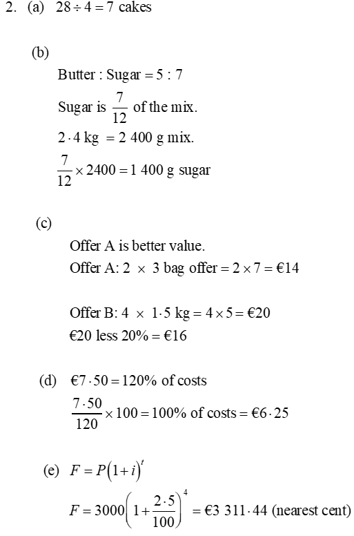 Junior Cert Maths Higher SEC Sample Q2