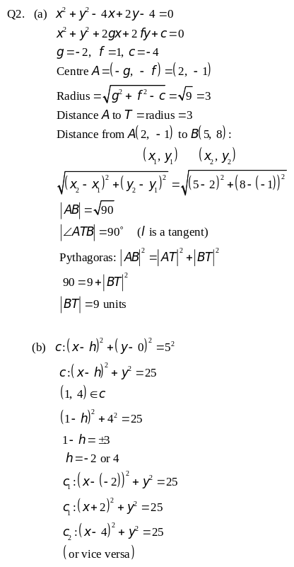 Leaving Certificate Maths (Higher) 2020: Paper 2 Q2