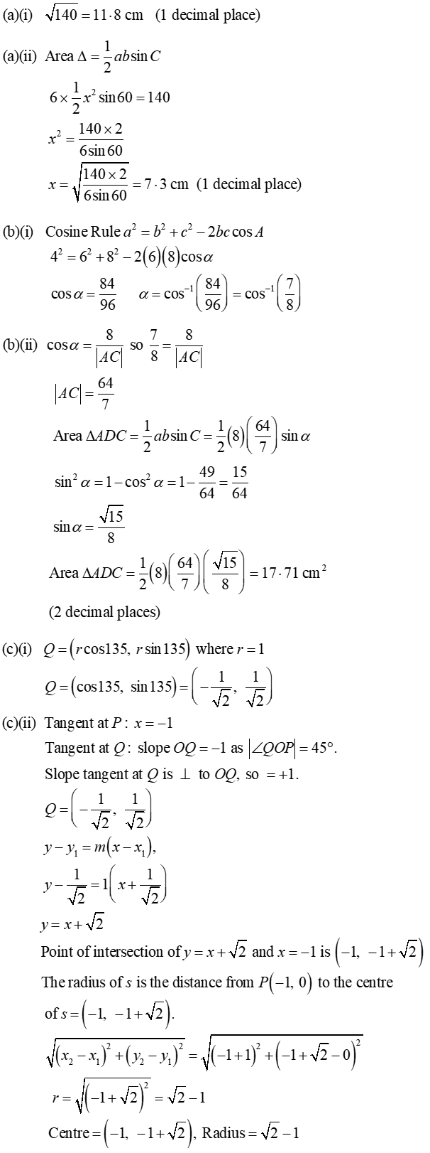 Leaving Certificate Maths (Higher) 2023: Paper 2 Q9